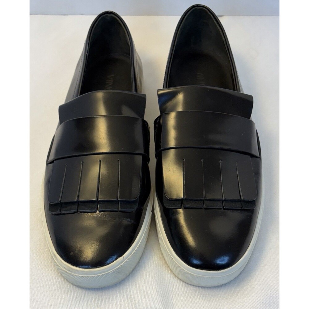 VINCE Coventry Kiltie Fringe Black Patent Leather Slip On Loafers Women 8.5 Shoe